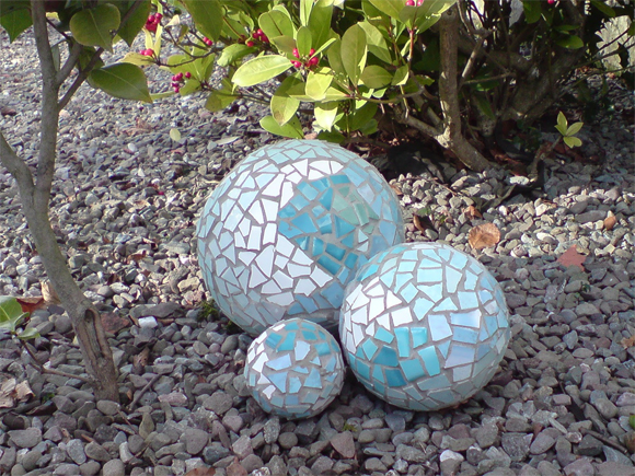 Sustainable garden: A mosaic ball is fun to create and reduces landfill