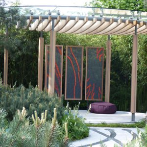 Tom Hoblyn’s pergola with the “floating” glass