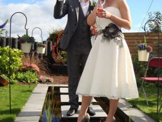 Jill and I on our wedding day, in our garden of course!
