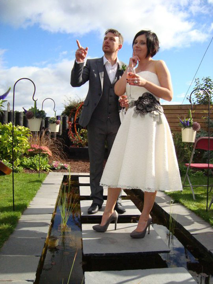 Jill and I on our wedding day, in our garden of course!