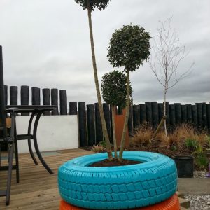 The tyres were turned into a funky planter