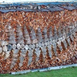 Wonderful leaf log pile art