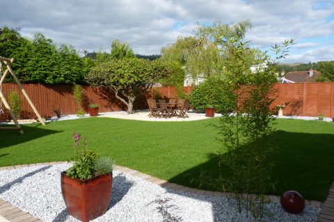 View across the lawn to the new patio area