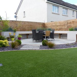 The artificial grass and new seating area