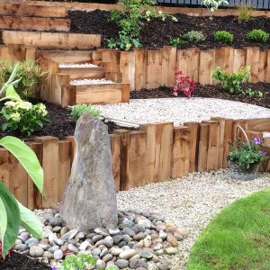 The standing stone water feature is a lovely focal point