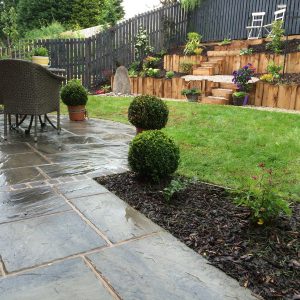 After: patio and terracing transforms the garden