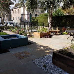 Timber and rendered/painted raised beds