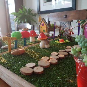 Our completed fairy gardens, waiting for some fairies to move in...