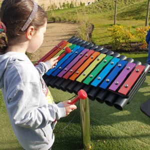 Colour coded xylophones with sheet music encouraged children to play their own tunes
