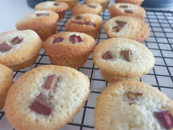 Rhubarb friands are a bite-sized delight!