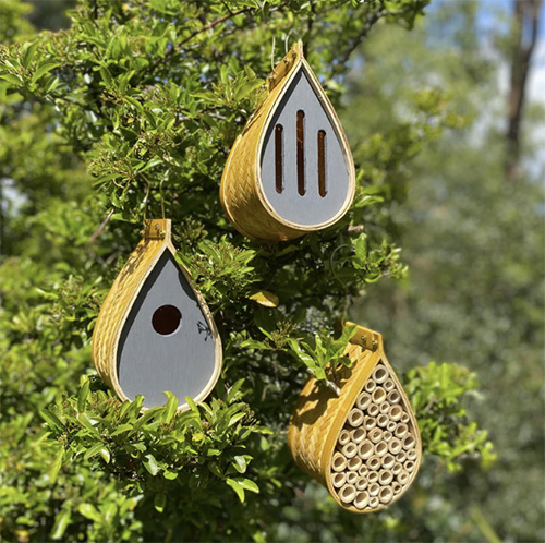 Hanging Teardrop Bird Nest Box, Insect Hotel & Butterfly House Wildlife Care Set