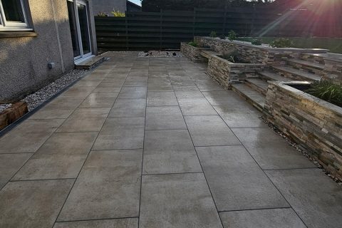 View across the new porcelain patio