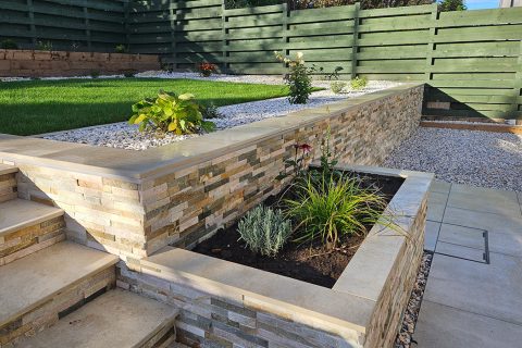 Beautiful quartz clad walls and porcelain paving