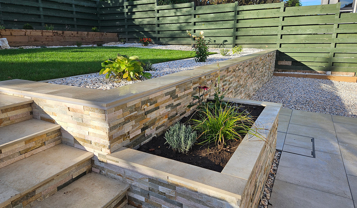 Beautiful quartz clad walls and porcelain paving