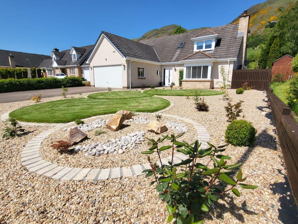 This front garden in Tillicoultry is low maintenance but still beautiful and interesting