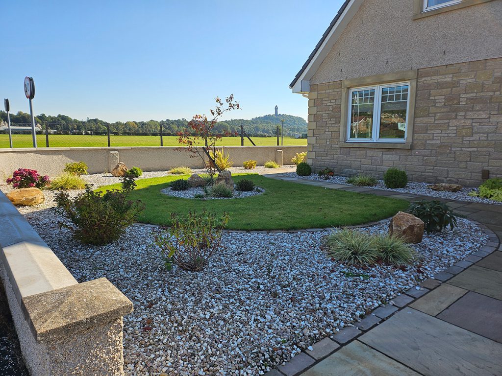 This front garden in Bridge of Allan is low maintenance but still interesting.